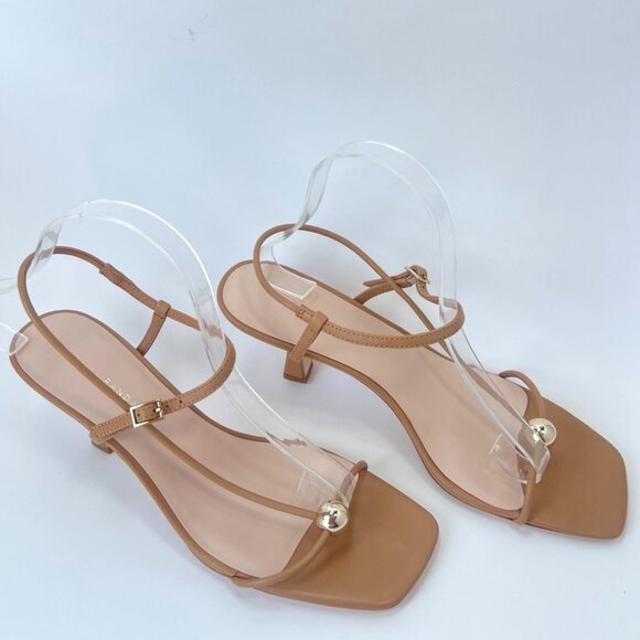 Loeffler Randall Women Triana Dune Sandals Leather Square Toe Kitten Heels 10B - Picture 5 of 11